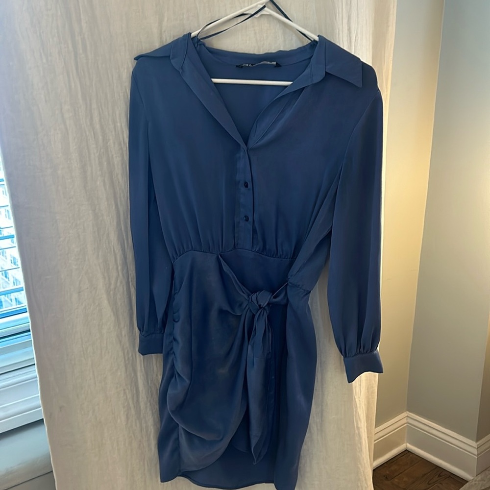 Zara blue satin wrap dress size xs